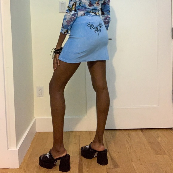 Dolls Kill Dresses & Skirts - ▪️sold▪️dolls kill blue velvet skirt sky’s the limit velour skirt tattoo